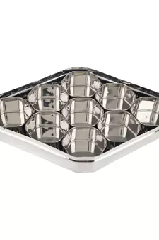 Coconut Stainless Steel Badam Katli Shape Masala Box /Katli Shape C-Thru Lid - Spice Container with 9 Bowls