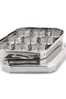 Coconut Stainless Steel Kaju Katli Shape Masala Box - SS Lid Spice Container with 9 Bowls - Diamater - 14 Inches