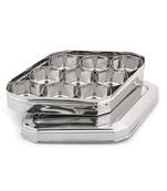Coconut Stainless Steel Kaju Katli Shape Masala Box - SS Lid Spice Container with 9 Bowls - Diamater - 14 Inches