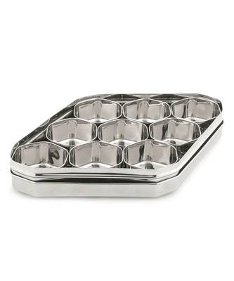 Coconut Stainless Steel Kaju Katli Shape Masala Box - SS Lid Spice Container with 9 Bowls - Diamater - 14 Inches 3