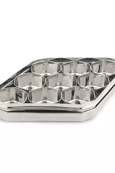 Coconut Stainless Steel Kaju Katli Shape Masala Box - SS Lid Spice Container with 9 Bowls - Diamater - 14 Inches