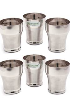 Coconut Stainless Steel Baleno Glasses - Set of 6 (300 ML Each Glass)