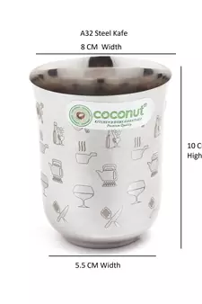 Coconut Stainless Steel Kafe Glasses - Set of 6 (300 ML Each Glass)