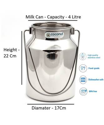 Coconut Stainless Steel Plain Milk Can/Milk Barni/Milk Pot/Oil Can (with Lid) - Capacity 4 Litre - Diamater - 17 cm 2