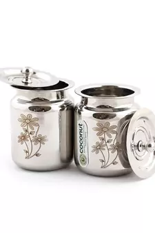 coconut Stainless Steel Laser Ghee Pot (400ML) - Set of 2