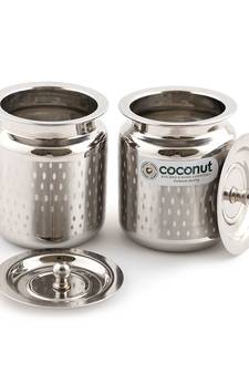 Coconut Stainless Steel Shower Ghee Pot/Oil Pot/Pickle Pot - 2 Pc (300 ML Each) - Size 2