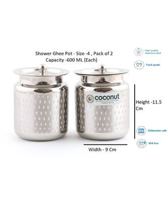 Coconut Stainless Steel Shower Ghee Pot - 2 Pc (1000 ML) 3