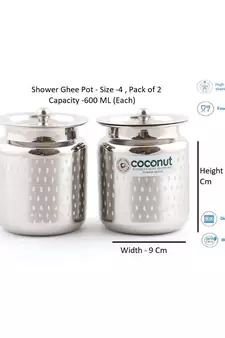 Coconut Stainless Steel Shower Ghee Pot - 2 Pc (1000 ML)
