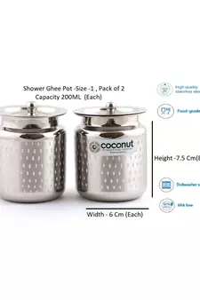 COCONUT Shower No.1 Stainless Steel Pickle Pot - 200 ml, 2 Pieces, Silver