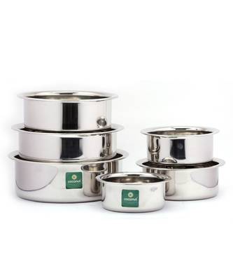 Coconut Stainless Steel(Heavy Guage) Nano Tope Set of 6 Units - Capacity - 800,1000,1200,1400,1600 & 1800 ML 1
