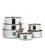 Coconut Stainless Steel(Heavy Guage) Nano Tope Set of 6 Units - Capacity - 800,1000,1200,1400,1600 & 1800 ML