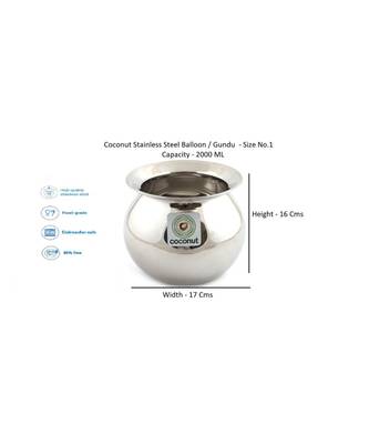 Coconut Stainless Steel Balloon/Gundu/Pongal Pot/Multipurpose Pot - 1 Unit - Diameter -15 Cms 2