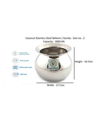 Coconut Stainless Steel Balloon/Gundu/Pongal Pot/Multipurpose Pot - 1 Unit - Diameter -17 Cms (Capacity -3000ML) 2