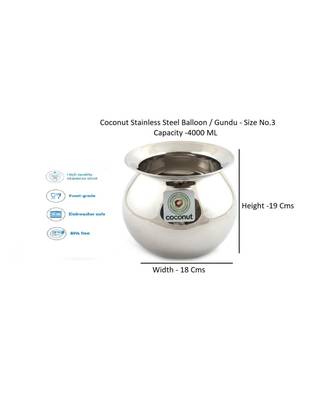 Coconut Stainless Steel Balloon/Gundu/Pongal Pot/Multipurpose Pot - 1 Unit - Diameter -19 Cms 2