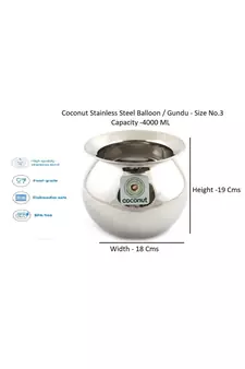 Coconut Stainless Steel Balloon/Gundu/Pongal Pot/Multipurpose Pot - 1 Unit - Diameter -19 Cms