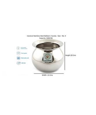 coconut Stainless Steel Balloon Gundu Handi (Silver, 5 L) - 1 Qty 2