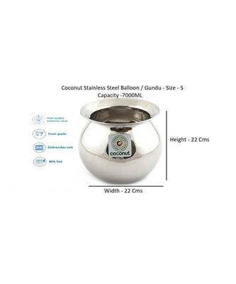 Coconut Stainless Steel Balloon/Gundu/Pongal Pot/Multipurpose Pot - 1 Unit - Diameter -22 Cms (Capacity - 7000ML) 2