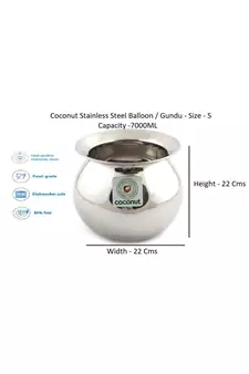 Coconut Stainless Steel Balloon/Gundu/Pongal Pot/Multipurpose Pot - 1 Unit - Diameter -22 Cms (Capacity - 7000ML)