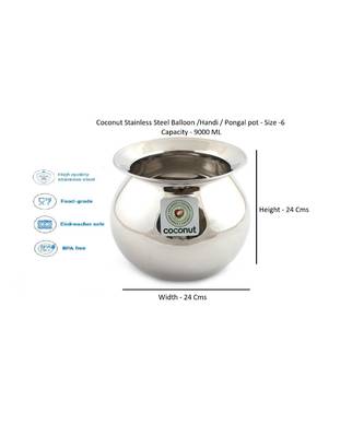 Coconut Stainless Steel Balloon Gundu/Handi - 1 Qty (9 Litre) 2