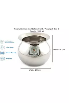 Coconut Stainless Steel Balloon Gundu/Handi - 1 Qty (9 Litre)
