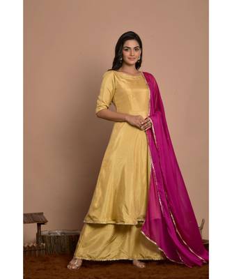 golden flared kurta palazzo set with ma 2