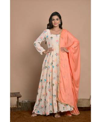 Light peach anarkali with peach dupatta 1