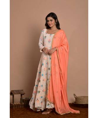 Light peach anarkali with peach dupatta 2