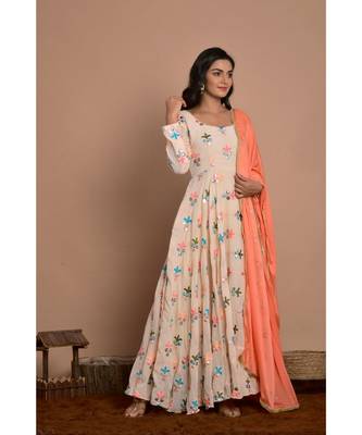Light peach anarkali with peach dupatta 3