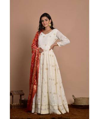 white woven georgette kurta set 2
