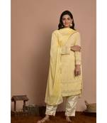 Straight ckikankart kurta pant set with dupatta