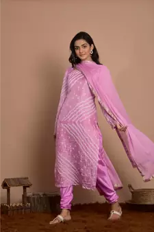 lavender kurta with churidar and dupatta