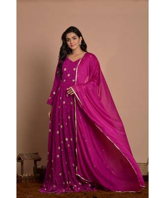 purple woven georgette kurta set 1