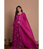 purple woven georgette kurta set