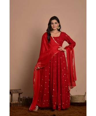 maroon chikankari anarkali with dupatta 1