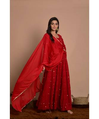 maroon chikankari anarkali with dupatta 2