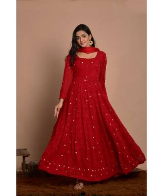 maroon chikankari anarkali with dupatta 3
