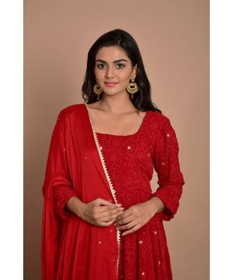 maroon chikankari anarkali with dupatta 4