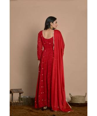 maroon chikankari anarkali with dupatta 5