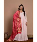 pink woven georgette kurta set