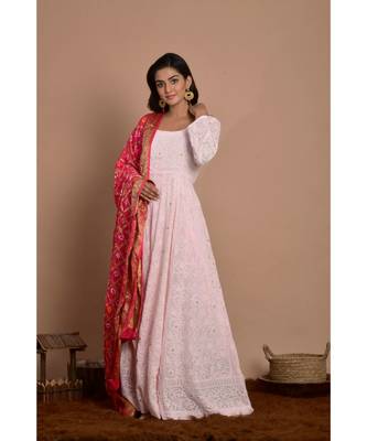 pink woven georgette kurta set 2