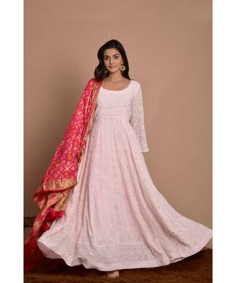 pink woven georgette kurta set 3