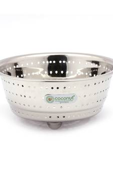 Coconut Stainless Steel Rice, Fruits & Vegetables Basin Strainer/Colander for Kitchen - 1 Unit - (Diamater- 8.5 Inches)