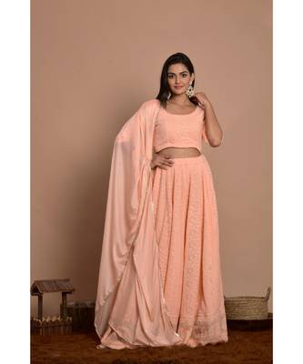 peach chikankari lehenga set 1