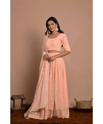 peach chikankari lehenga set 2