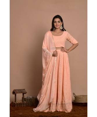 peach chikankari lehenga set 3