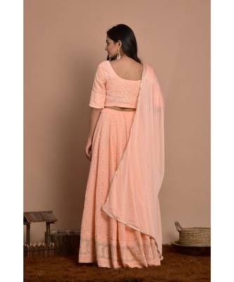 peach chikankari lehenga set 4