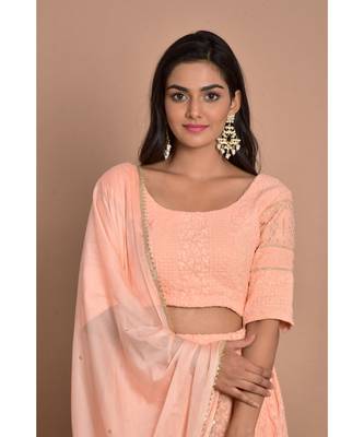 peach chikankari lehenga set 5