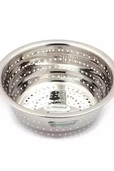 Coconut Stainless Steel Rice, Fruits & Vegetables Basin Strainer/Colander for Kitchen - 1 Unit - (Diamater- 9.5 Inches)