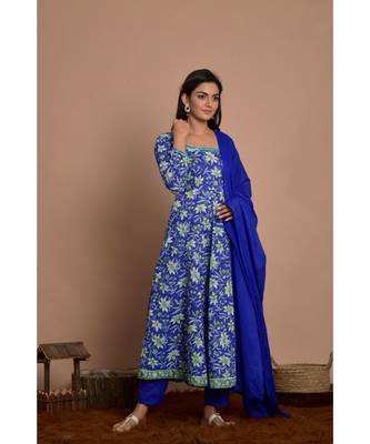 blue block printed anarkali set 2