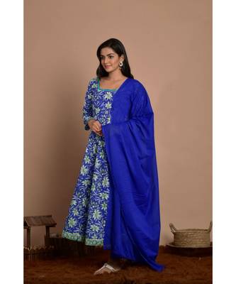 blue block printed anarkali set 3